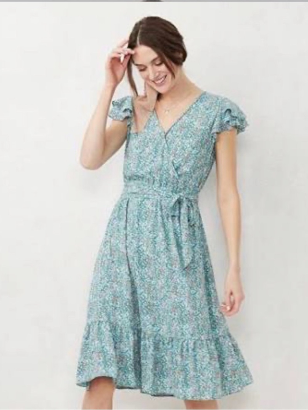 LC Lauren Conrad Teal Floral Wrap Midi Dress